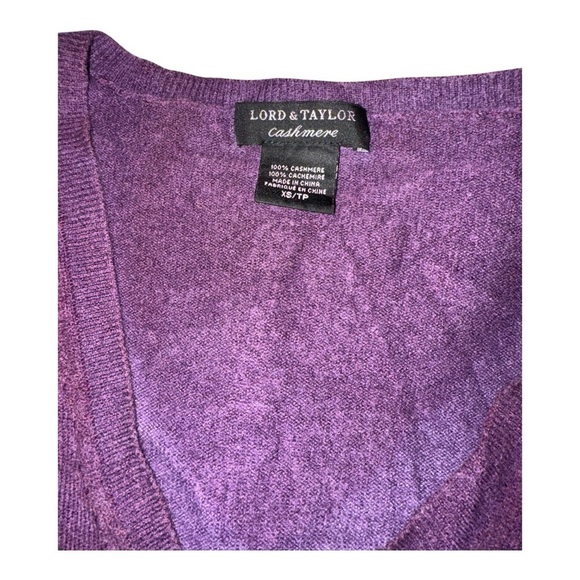 Lord & Taylor 100% Cashmere V-Neck Sweater XS Purple Pink Ombre Gradient Soft - Picture 7 of 12